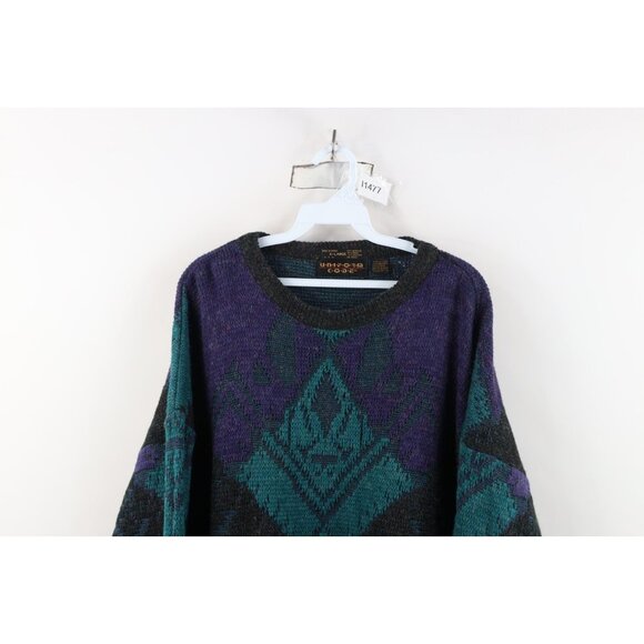 Vintage 90s Coogi Style Mens XL Ed Bassmaster Geometric Wool Blend Knit Sweater - Picture 2 of 13